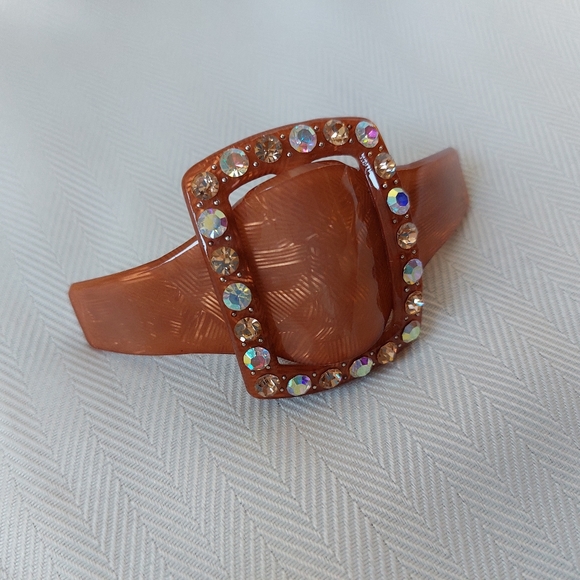 Vintage Barrette Bobby Pin  Clip Paris Lucite Rhinestones 1990s - Picture 2 of 4